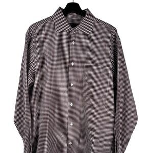 Men's Store Bloomingdale's Men's Button Shirt XL‎ Burgundy Gingham Long Sleeve